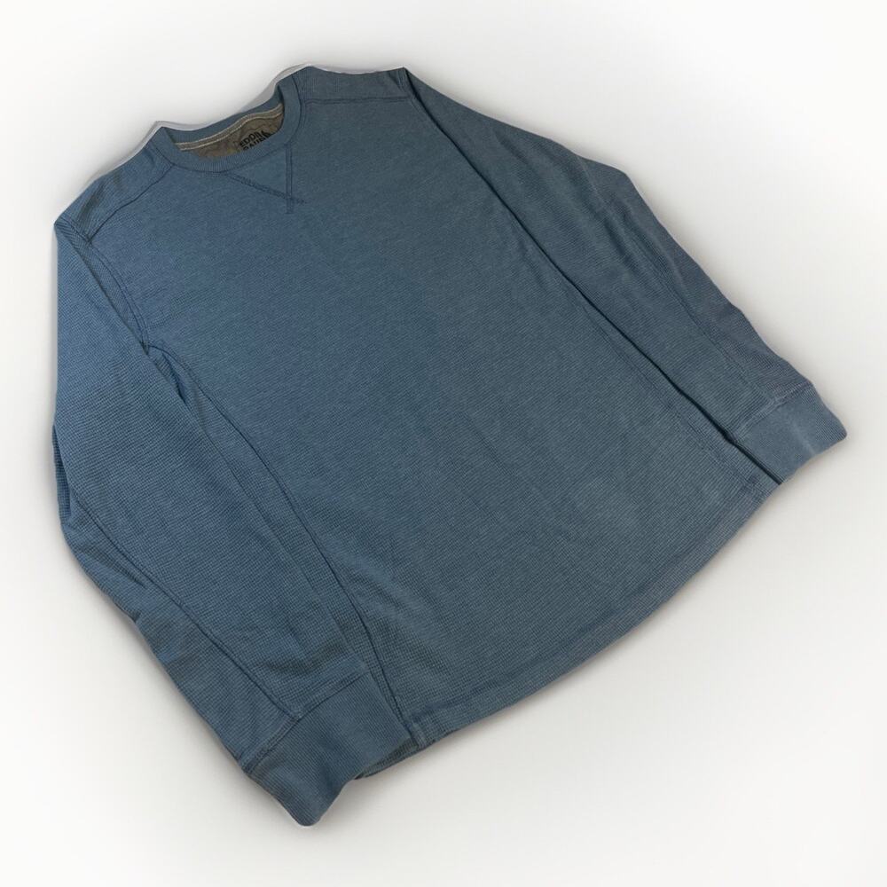 Eddie Bauer Shirt Mens Medium Blue Waffle Thermal Crewneck Tagless Long Sleeve